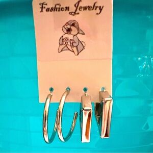 NWT Two Pairs of Gold Small Round & Square Hoop Earrings